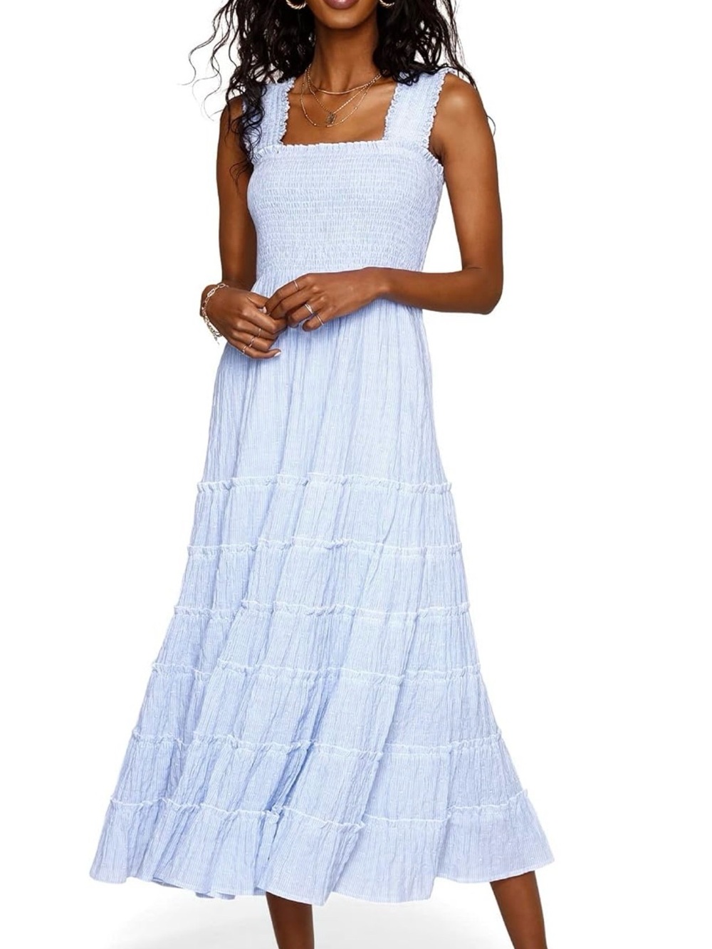 Heartloom Light Blue Smocked Square-Neck Maxi